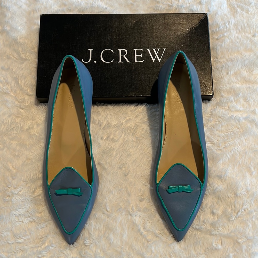 JCrew two toned Italian leather point toe flats.